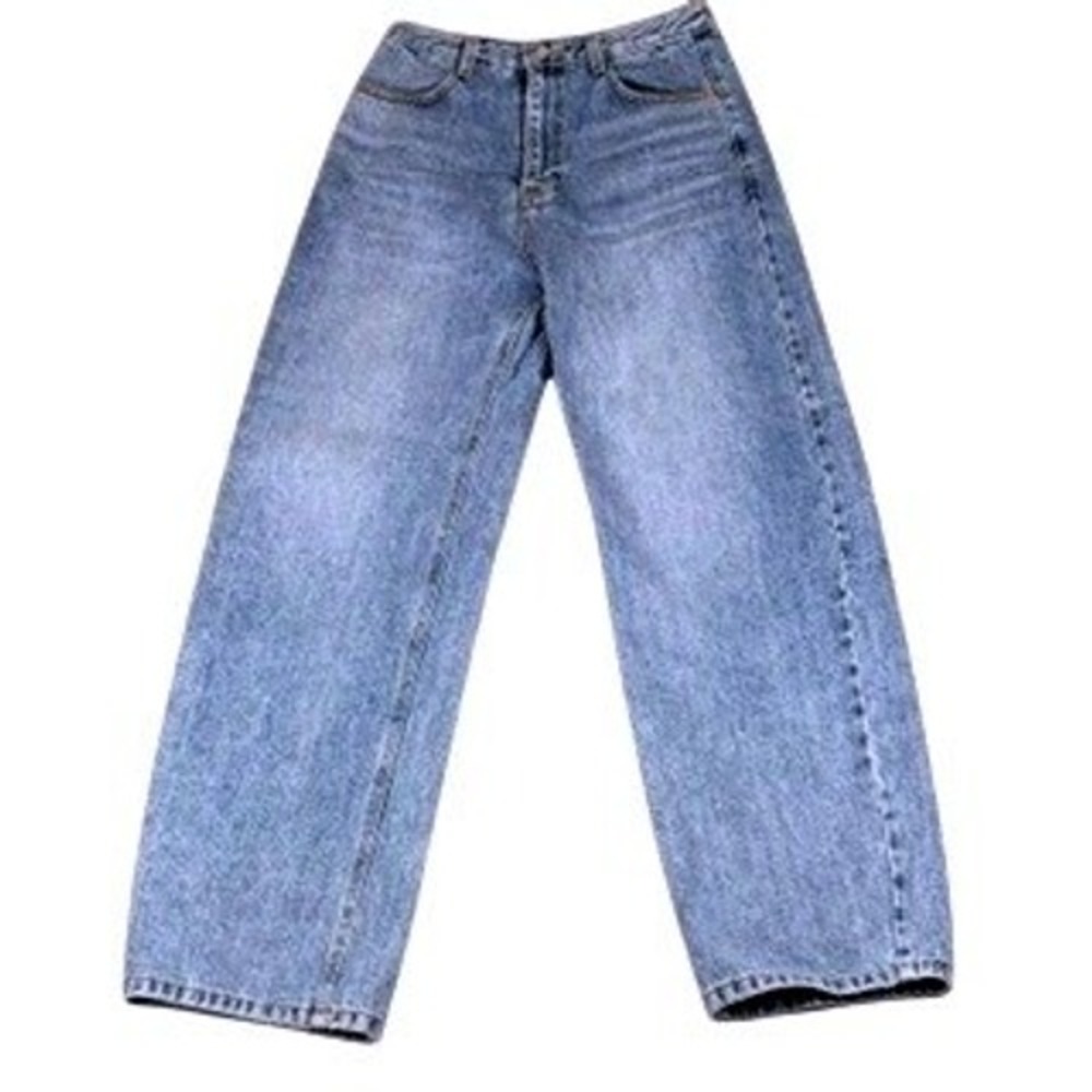Stage Womens High Rise Wide Leg Baggy Jeans Medium Wash Blue Size M